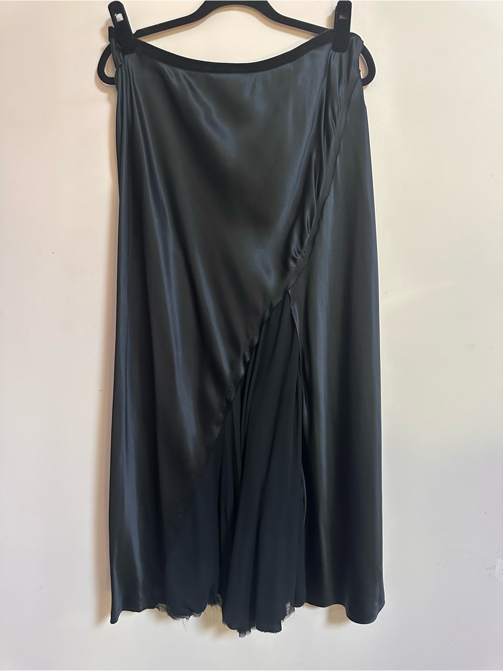 GO BY GO SILK Black Satin A-Line Midi Skirt